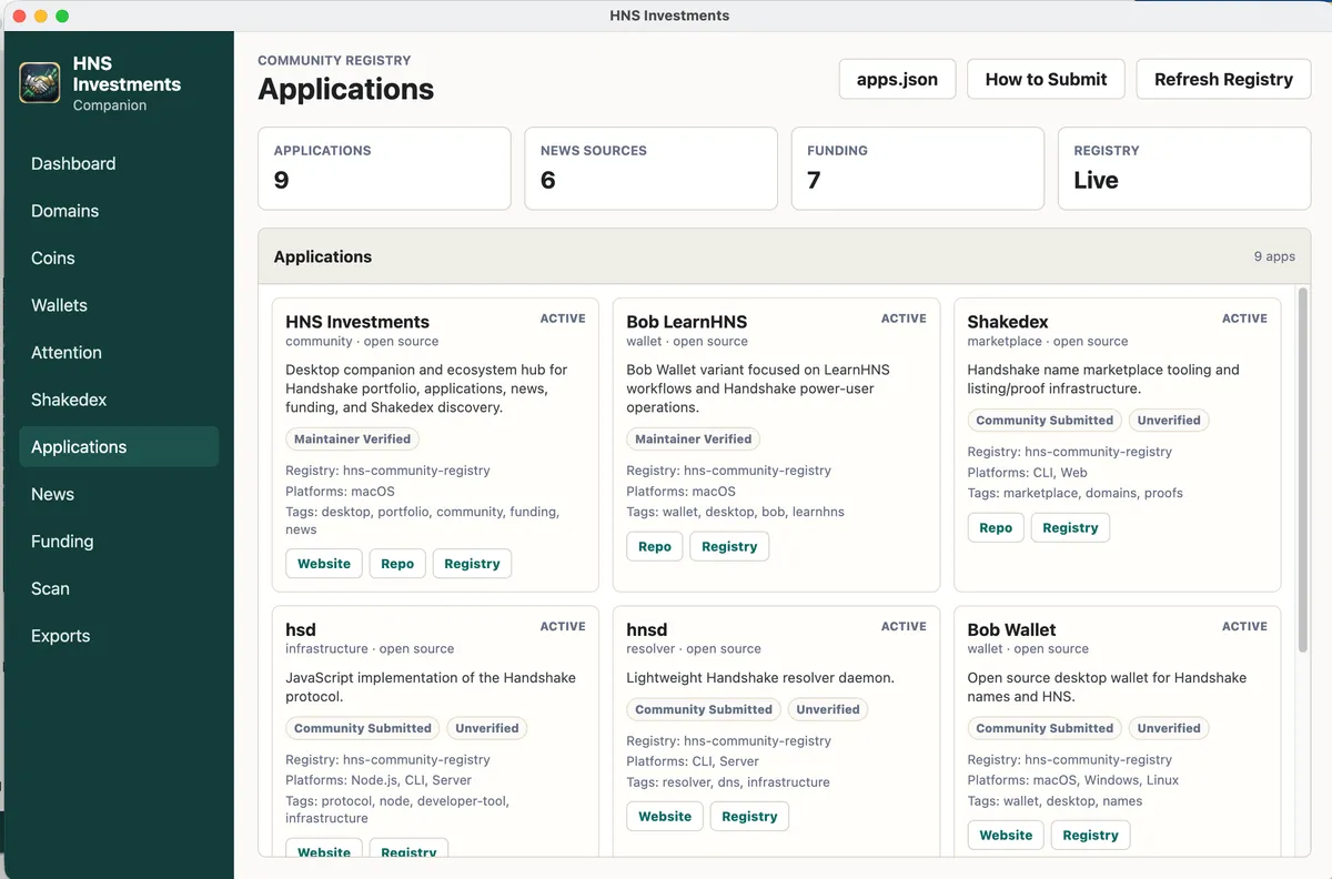 Applications Overview Screen