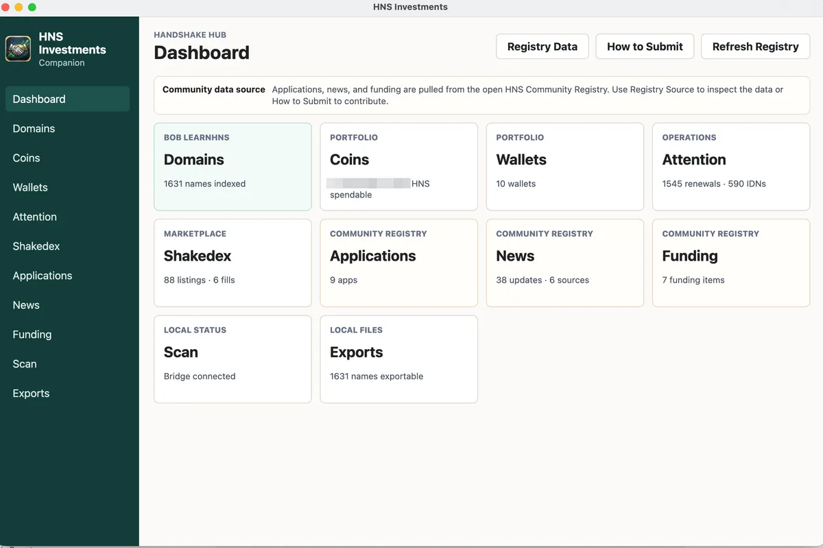 HNS Investments Companion Dashboard